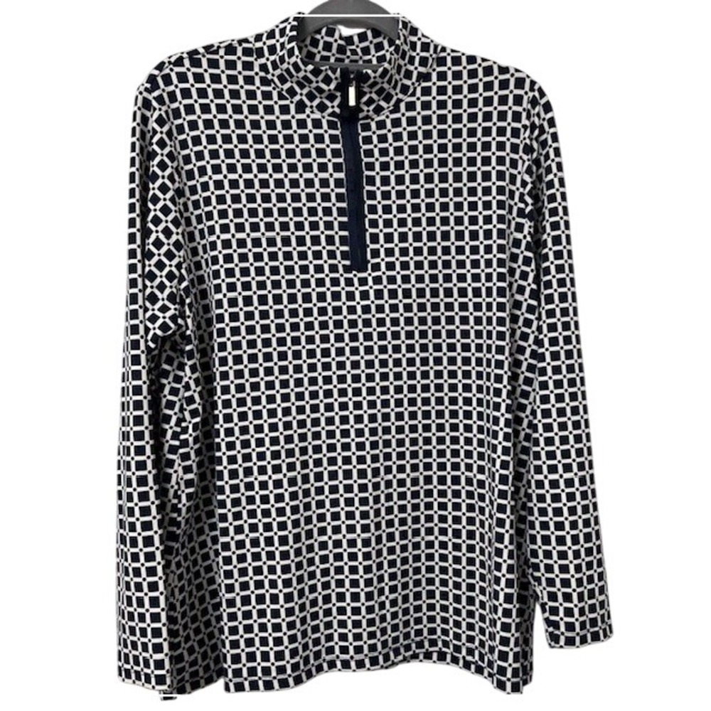 Charter Club Geometric Style Navy/White Quarter Zip Pullover Womens Size 1X